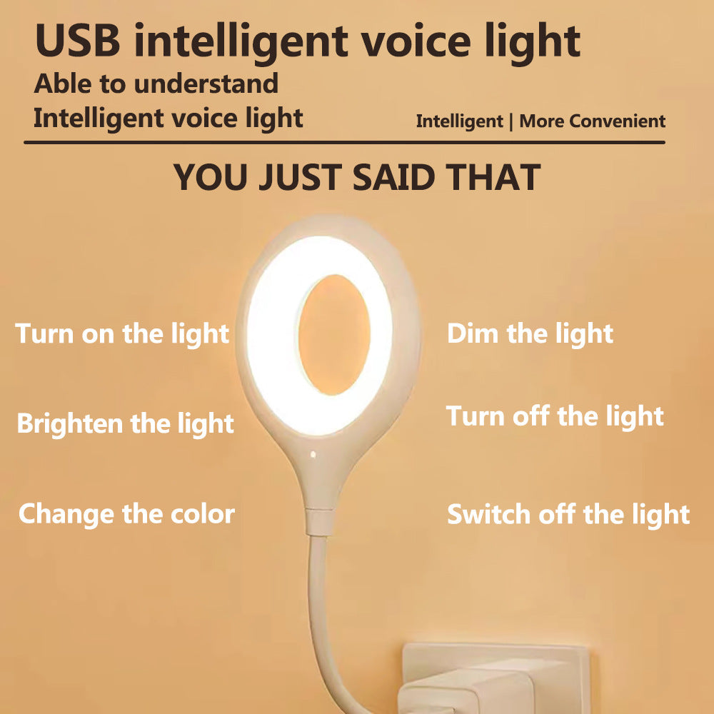 USB Voice Control Night Light - Mini Portable Bedside Lamp with 3-Level Dimming, Smart Sound Activated LED Desk Light for Bedroom, Dorm, Travel