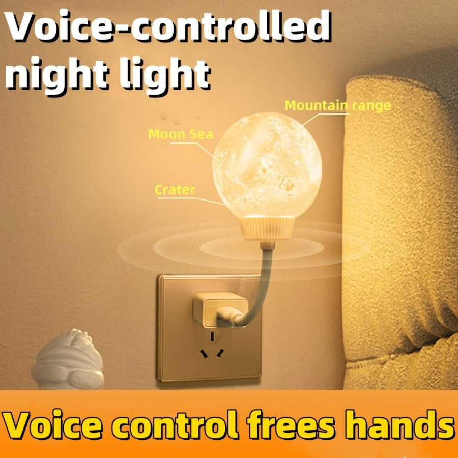 LED Moon Light Night Lamp - Voice Control Moon Lamp with USB Plug, Smart Sound Activated Bedside Light for Bedroom, Kids Room, Sleep Aid, 3D Lunar Design