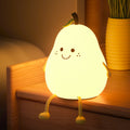 Creative Pear Night Light - Silicone Tap Control Bedside Lamp with Colorful LED, Rechargeable USB Desk Light