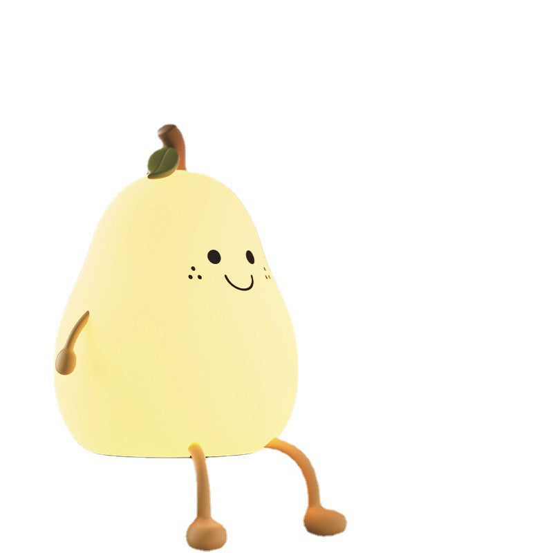 Creative Pear Night Light - Silicone Tap Control Bedside Lamp with Colorful LED, Rechargeable USB Desk Light