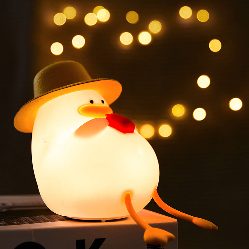 Happy Duck Night Light - Tap Control Silicone Bedside Lamp with Voice/Sound Activation, Cute Animal LED Light