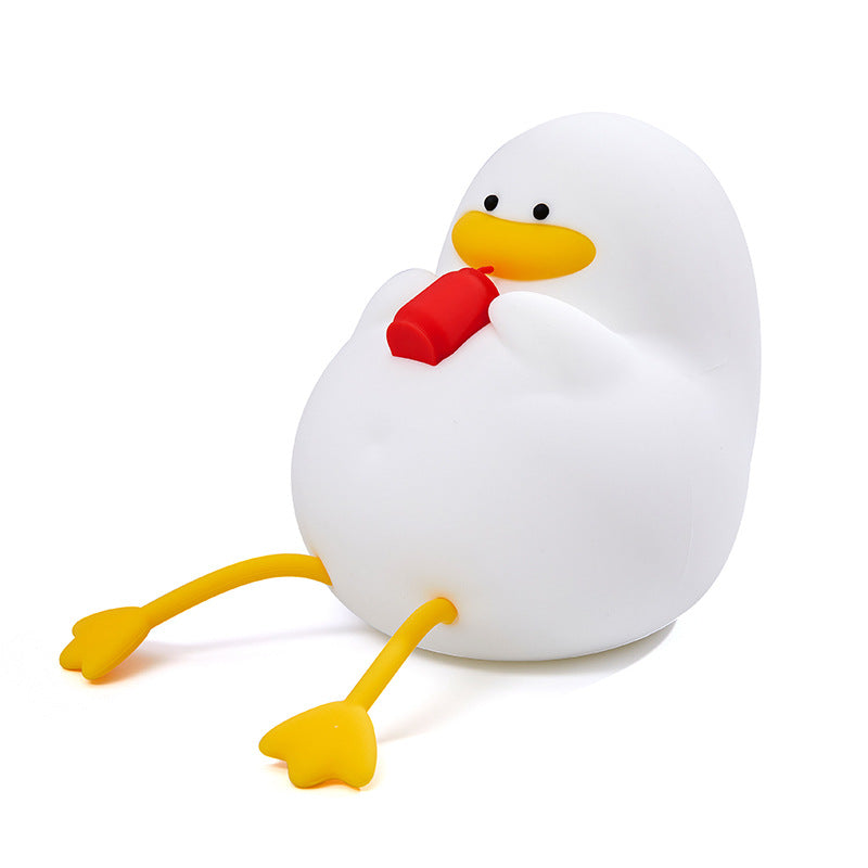 Happy Duck Night Light - Tap Control Silicone Bedside Lamp with Voice/Sound Activation, Cute Animal LED Light