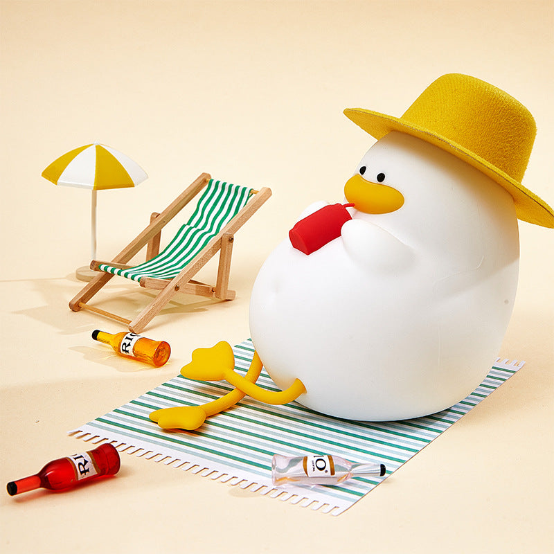 Happy Duck Night Light - Tap Control Silicone Bedside Lamp with Voice/Sound Activation, Cute Animal LED Light