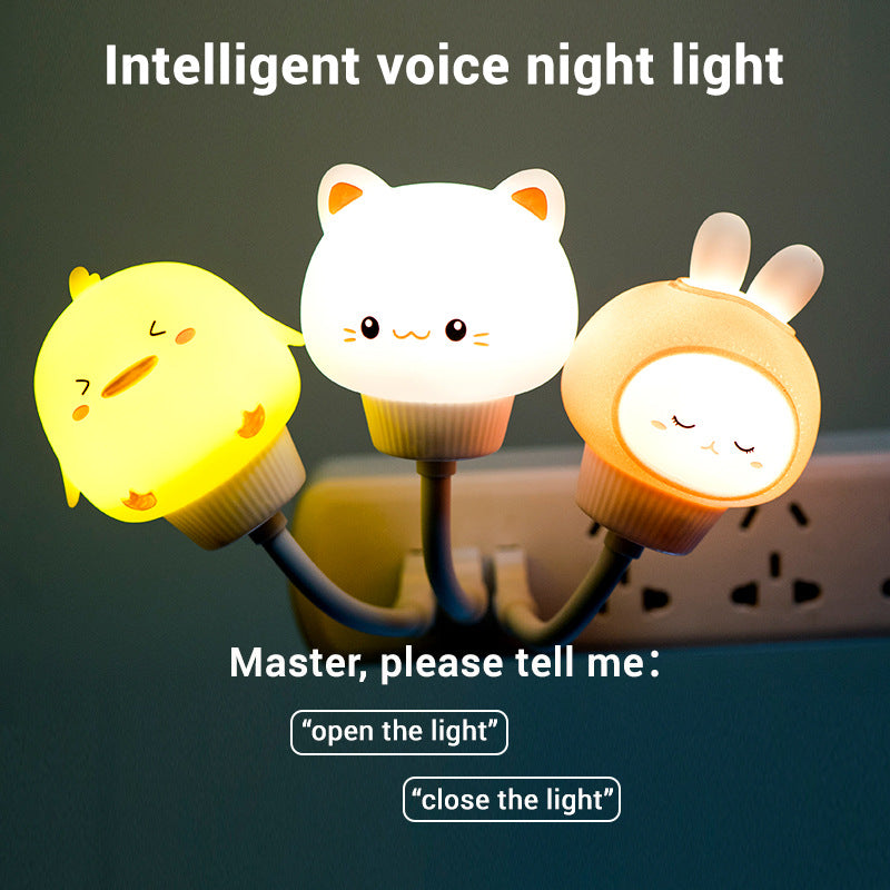 Cute Animal Voice Control Night Light - English Learning LED Lamp with 7 Color Modes, Sound Activated Bedside Light