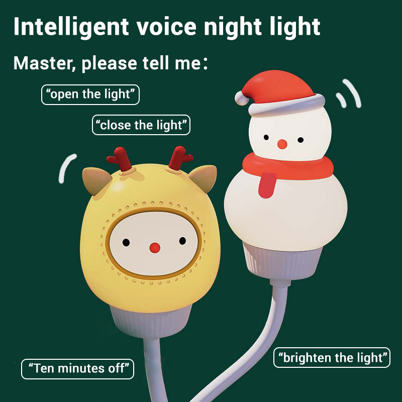 Cute Animal Voice Control Night Light - English Learning LED Lamp with 7 Color Modes, Sound Activated Bedside Light