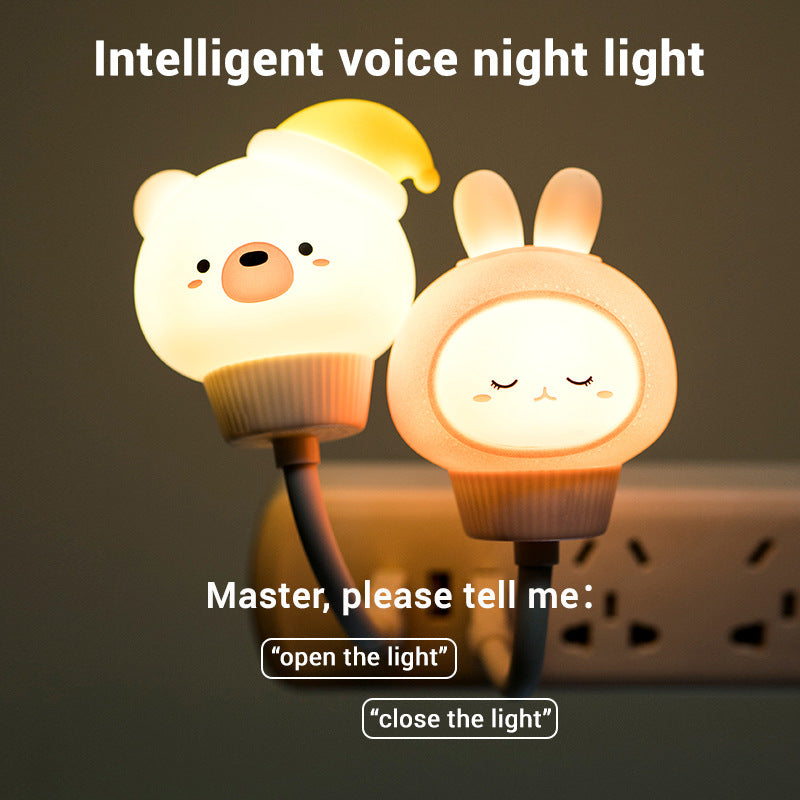 Cute Animal Voice Control Night Light - English Learning LED Lamp with 7 Color Modes, Sound Activated Bedside Light
