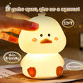 Cute Duck Night Light - Rechargeable Silicone Tap Control LED Lamp with 7 Color Modes, USB Charging Bedside Light