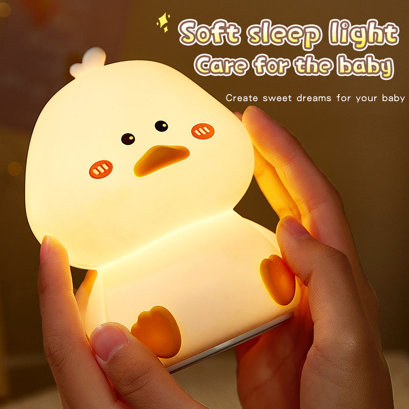 Cute Duck Night Light - Rechargeable Silicone Tap Control LED Lamp with 7 Color Modes, USB Charging Bedside Light