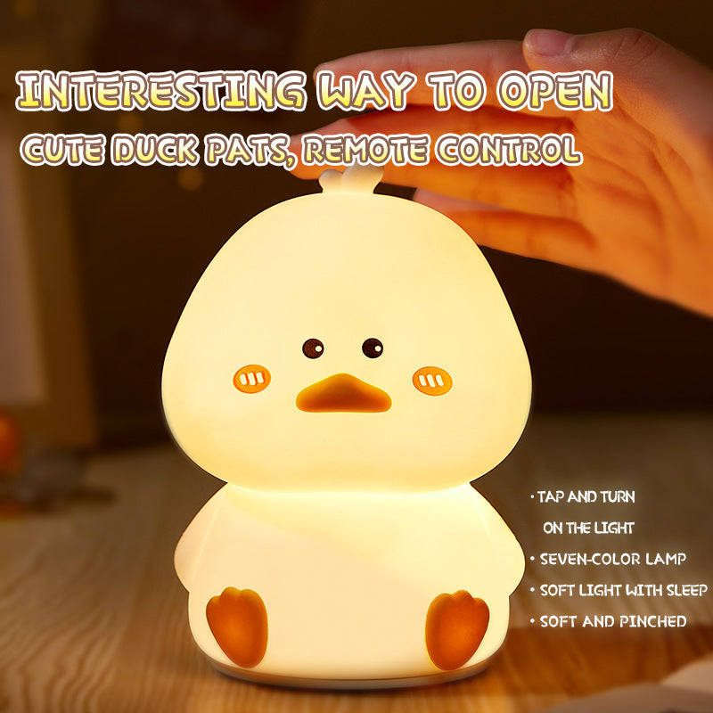 Cute Duck Night Light - Rechargeable Silicone Tap Control LED Lamp with 7 Color Modes, USB Charging Bedside Light
