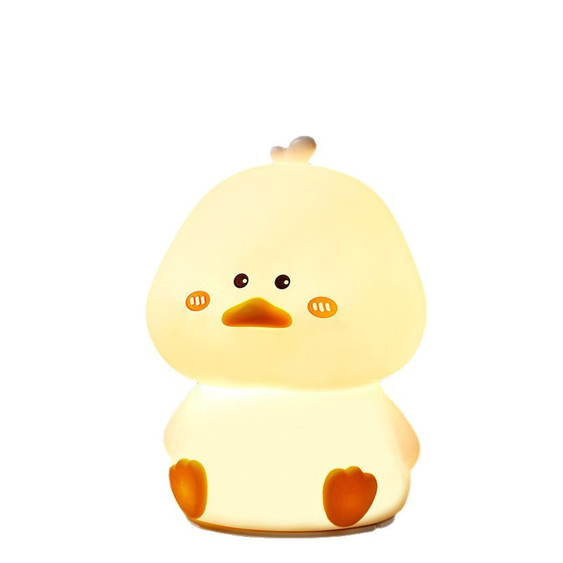 Cute Duck Night Light - Rechargeable Silicone Tap Control LED Lamp with 7 Color Modes, USB Charging Bedside Light