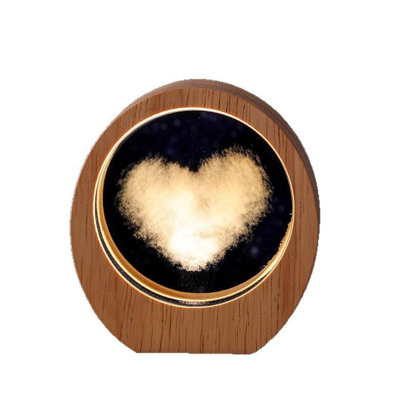 3D Laser Engraved Crystal Night Light - LED Illuminated Desktop Ornament with Wooden Base, 17 Designs Available