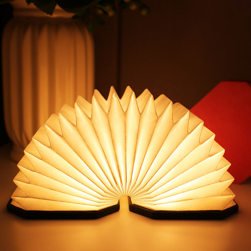 Velvet Accordion Book Lamp - Foldable Paper Night Light with Dual Color Temperature, Rechargeable LED Desk Lamp