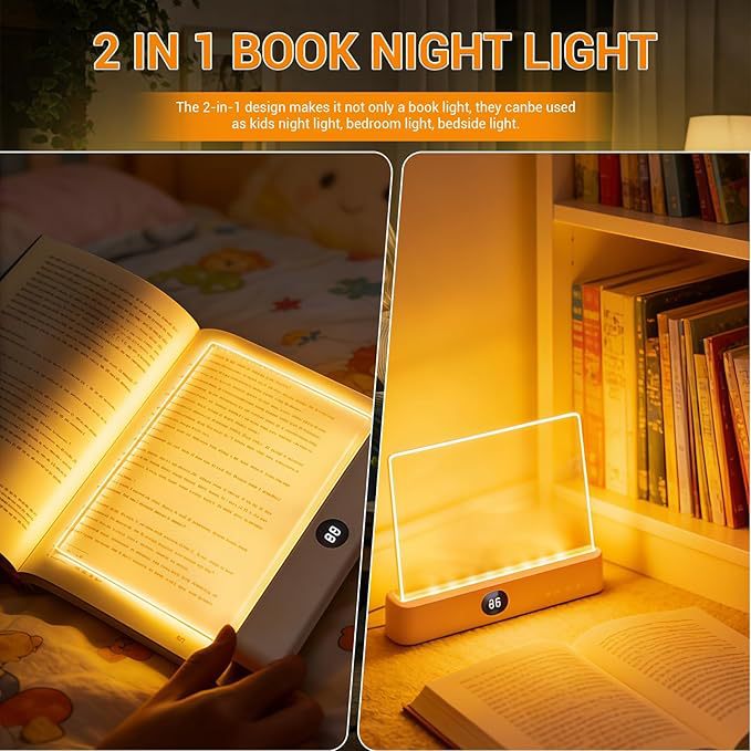 LED Flat-Panel Reading Light Rechargeable Book Light with 3 Color Temperatures Stepless Dimming