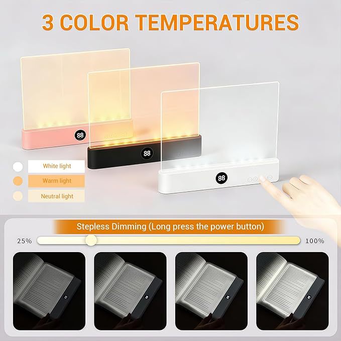LED Flat-Panel Reading Light Rechargeable Book Light with 3 Color Temperatures Stepless Dimming